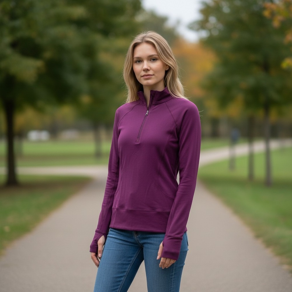 Lululemon Purple Half Zip Pullover Running Top Thumbholes Pleated Back Size 6